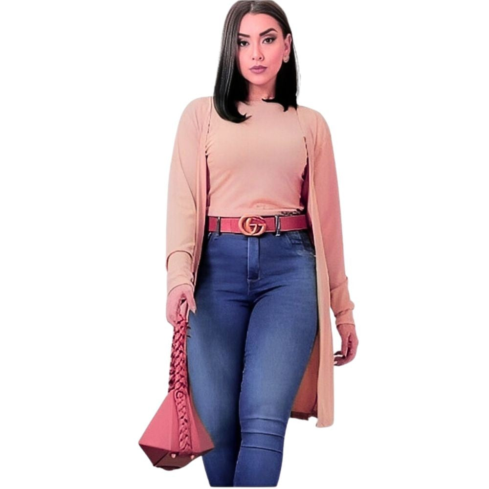 Kit Blusa Camurça E Cardigan Feminino Manga Longa Aveludado Kimono