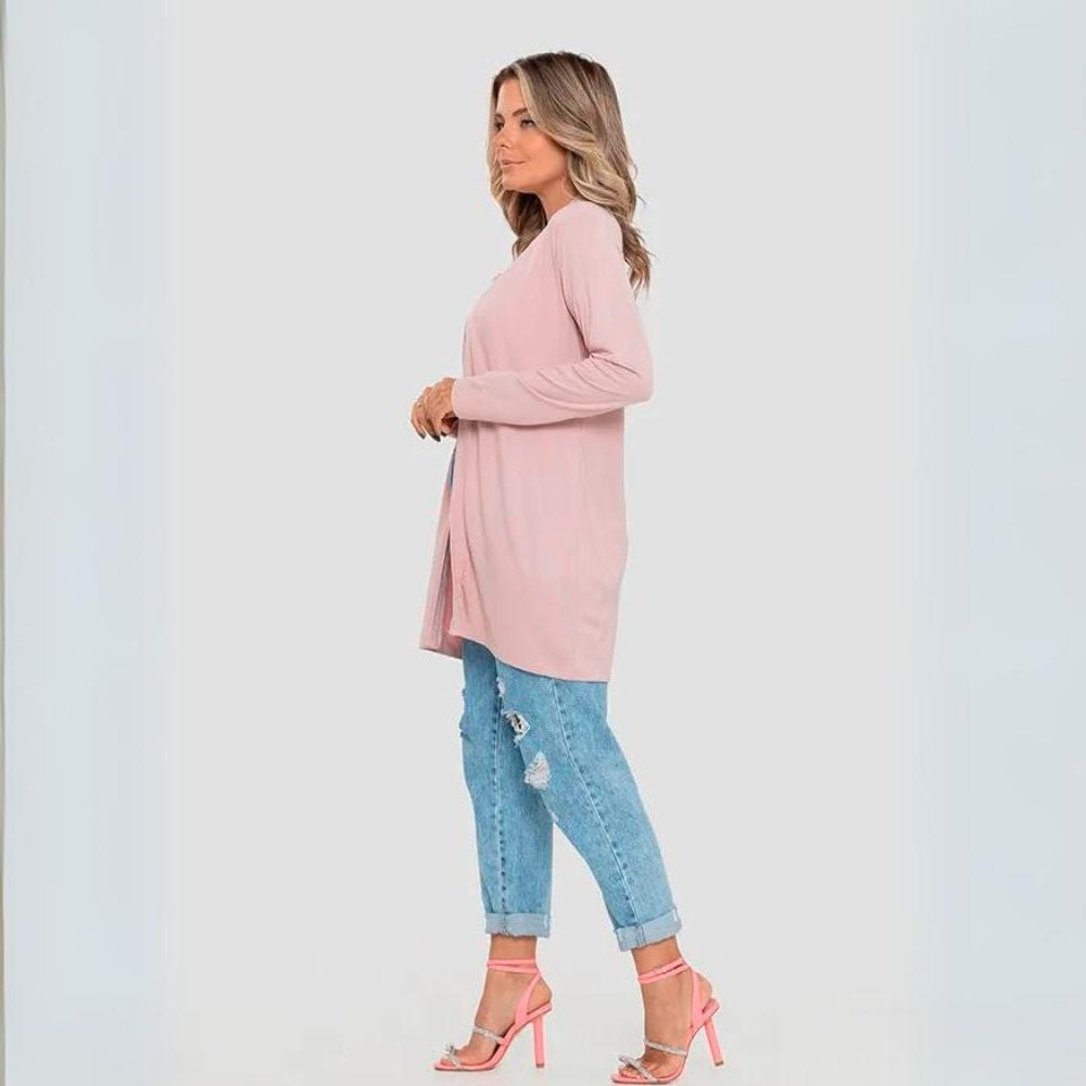 Kit Blusa Camurça E Cardigan Feminino Manga Longa Aveludado Kimono