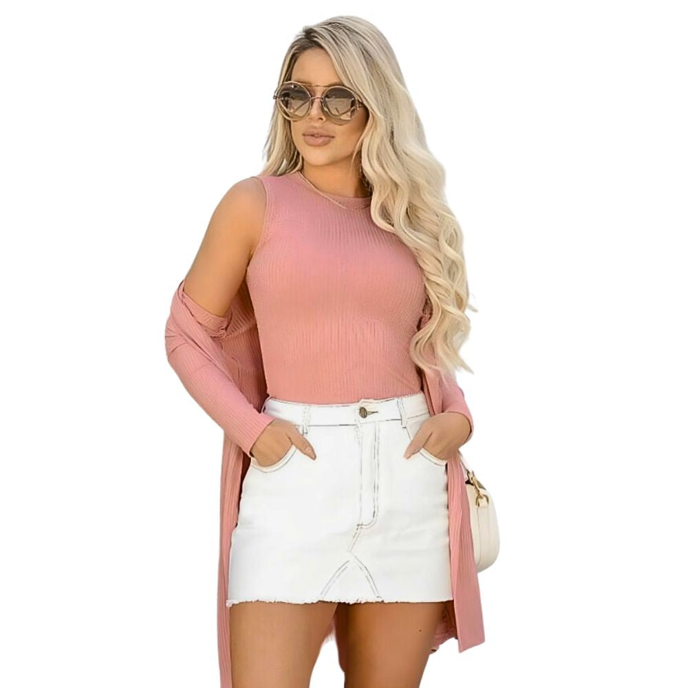 Kit Blusa Camurça E Cardigan Feminino Manga Longa Aveludado Kimono