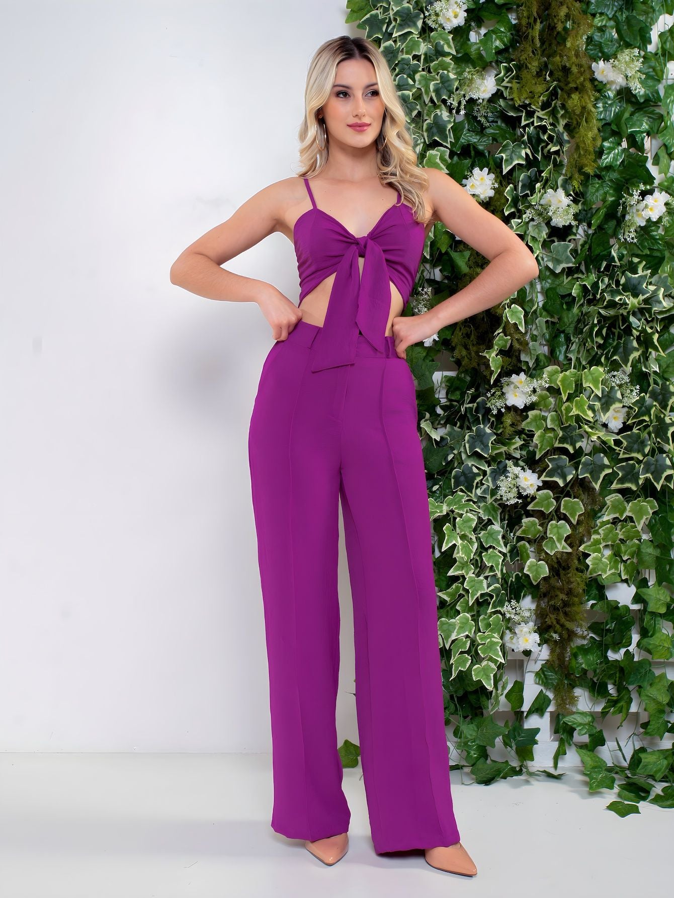 Conjunto feminino regata de alcinho calça pantalona
