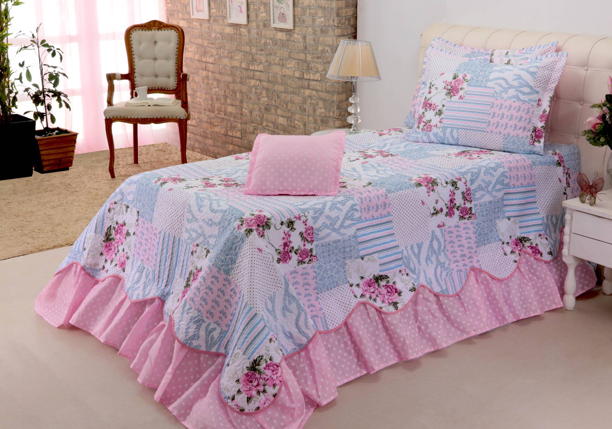 Cobreleito Belize Solteiro Patchwork 03 Pçs