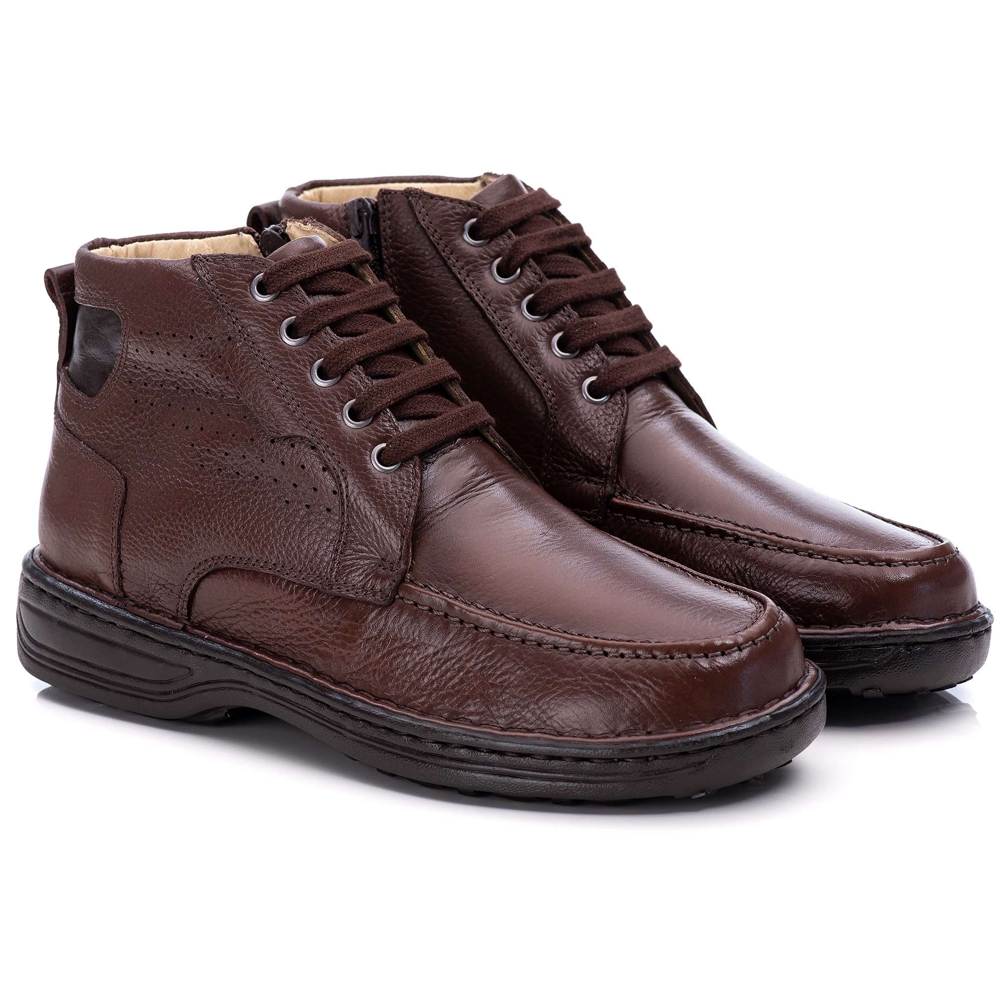 Coturno Casual Conforto Couro Marrom