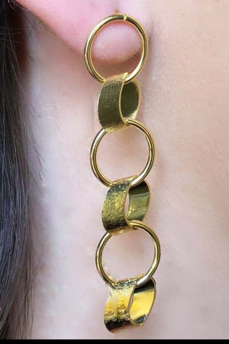 Brinco Grande de Círculos Interligados Banhado em Ouro 18k