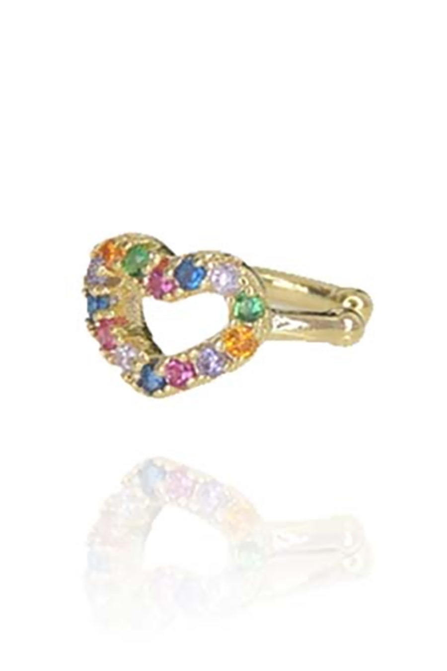 Piercing Fake Com Coração de Zircônias Coloridas Banhado em Ouro 18k