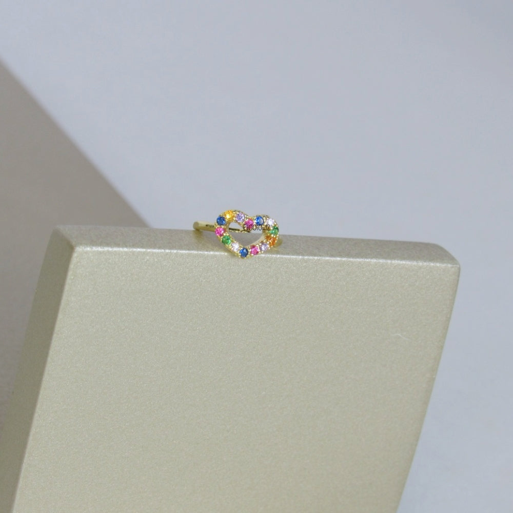 Piercing Fake Com Coração de Zircônias Coloridas Banhado em Ouro 18k