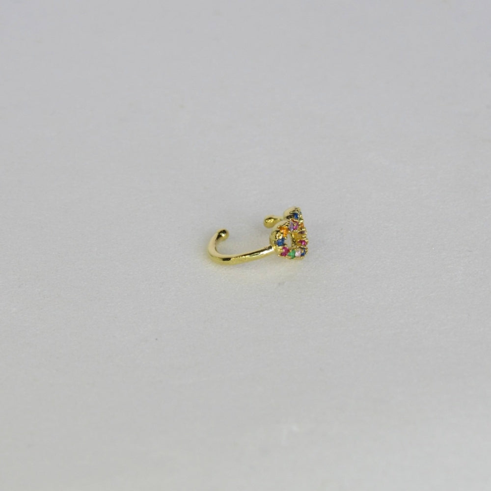 Piercing Fake Com Coração de Zircônias Coloridas Banhado em Ouro 18k